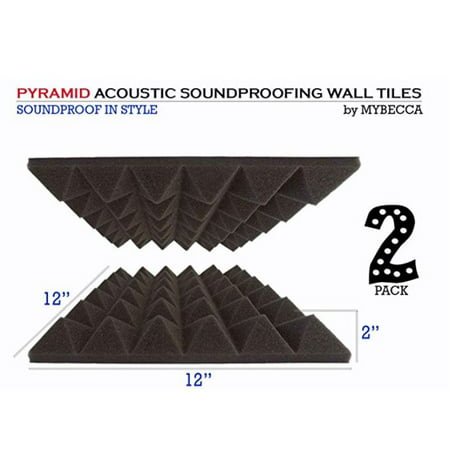 [2 PACK] Premium PYRAMID 2-inch Acoustic Foam Studio Soundproofing & Sound Isolation Wall Tiles 12 X 12 X 2 Inches for iTunes and Youtube Recording, Made in (Best Drywall For Soundproofing)