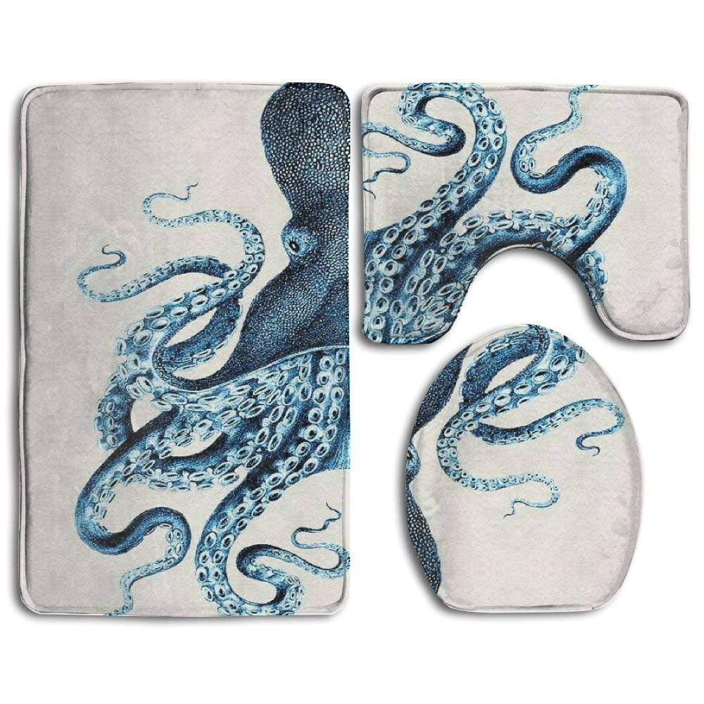 CHAPLLE Octopus Painting 3 Piece Bathroom Rugs Set Bath Rug Contour Mat and Toilet Lid Cover