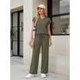 thumbnail image 4 of Cueply Two Piece Sets for Women Summer Casual Vacation Outfits Cap Sleeve Wide Leg Long Pants Lounge Sets, 4 of 10