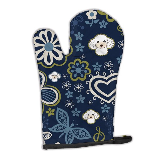 Carolines Treasures BB5108OVMT Blue Flowers White Poodle Oven Mitt Large multicolor