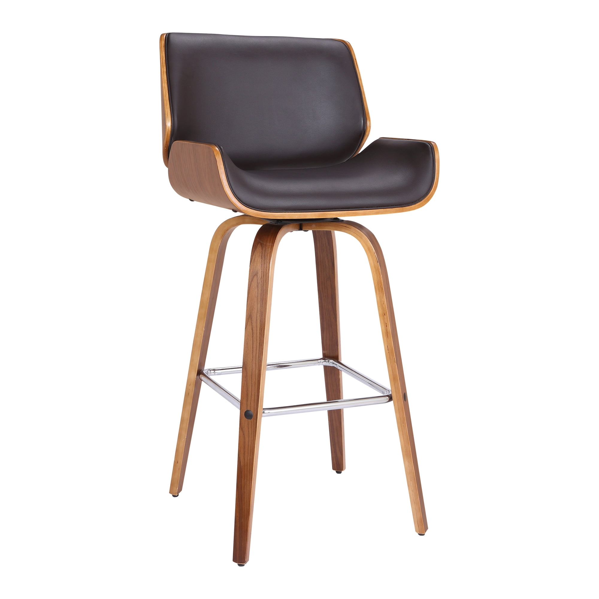 Tyler 30" Bar Height Swivel Brown Faux Leather and Walnut Wood Bar Stool - Set of 3