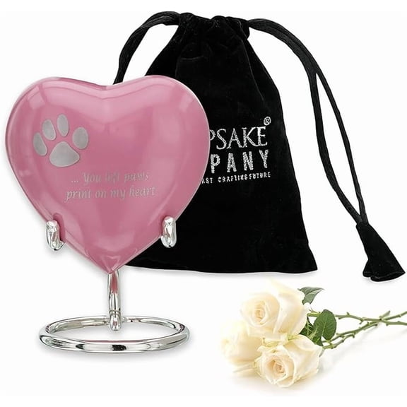 Keepsake Company Pink Heart Urn with Paw Print – Small Pet Cremation Keepsake Urn – Mini Decorative Urn for Ashes (3 Inches Wide)