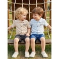 thumbnail image 6 of BemeyourBBs Toddler Baby Boy Daddy's Mini Outfit Summer Clothes Fathers Day Outfits Letter Printed Short Sleeve Button Down Shirts and Denim Shorts Set, 6 of 9