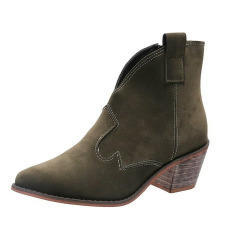 

Lyinloo Women s Shoes Fashion Solid Color Retro Flock Middle Heel Zipper Non-slip Low Boots Green 37