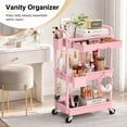 thumbnail image 5 of Yeabett 3 Tier Rolling Utility Cart Organizer with Removable Drawer, Mobile Storage Carts with 2 Lockable Wheels for Bathroom, Kitchen, Snack, Craft, Makeup, Baby Essentials, Pink, 5 of 8