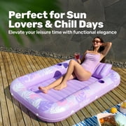 Inflatable Tanning Pool Lounger Float, 70 x 46 Large Suntan Sun Tan Tub for Adults, Tanning Chair, Bed Blow up, Raft Lounge Floatie Blue Checker