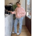 thumbnail image 4 of Jersey de punto con cuello redondo para mujer, Jersey informal holgado de manga larga, color rosa, ropa de calle elegante, novedad de otoño, 2024, 4 of 5