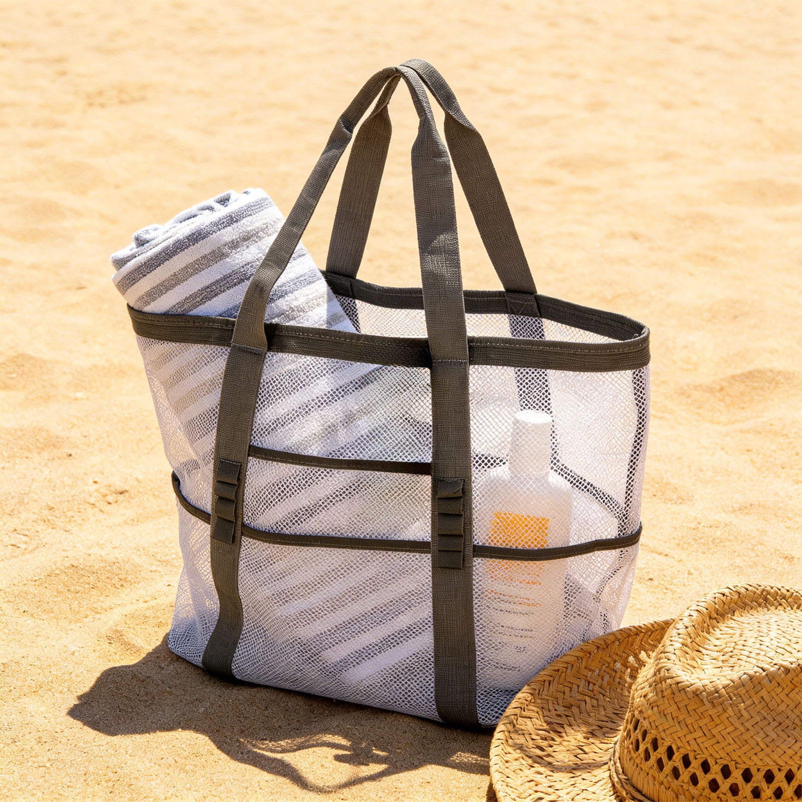 Mesh Tote Beach Bag Large Capacity Pool Toy Storage Organizer Bathroom Toiletries Travel Bag Breathable Carryall