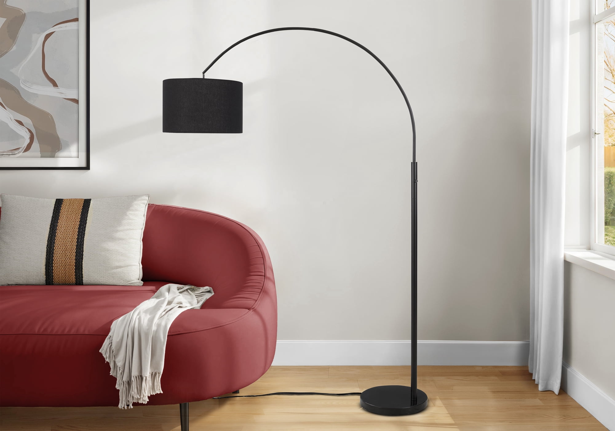 Monarch Specialties - Luminaire, 81"H, Lampadaire, Métal Noir, Abat-Jour Noir, Contemporain