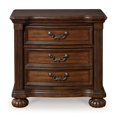thumbnail image 2 of Laon Nightstand, 3 Drawer, Bronze, 29 Inch Cherry Brown Solid Hardwood, 2 of 5