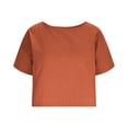 thumbnail image 4 of RQYYD Womens Round Neck Short Sleeve Cropped Blouse Casual Loose Fit Top for Summer Daily Wear, 4 of 7