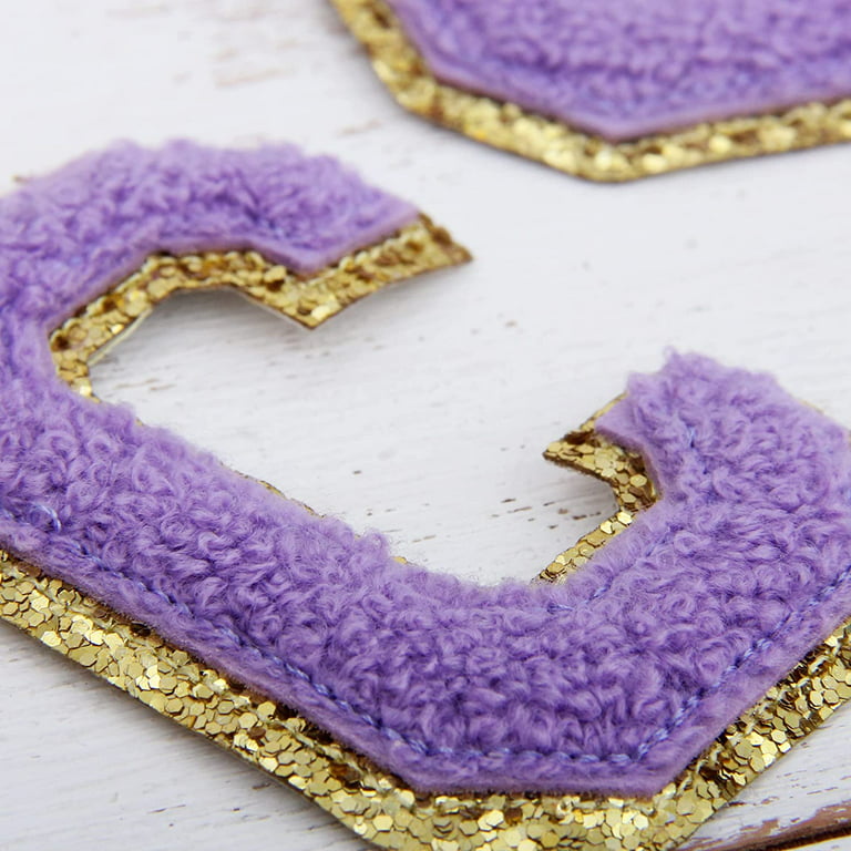 3 Pack Chenille Iron On Glitter Varsity Letter K Patches - Pink Chenille  Fabric With Gold Glitter Trim - Sew or Iron on - 8 cm Tall 