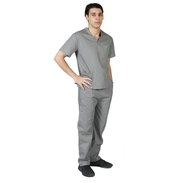 M&M SCRUBS Men Scrub Set, Men Medical Uniforms 102 (Grey, XXX-Large ...
