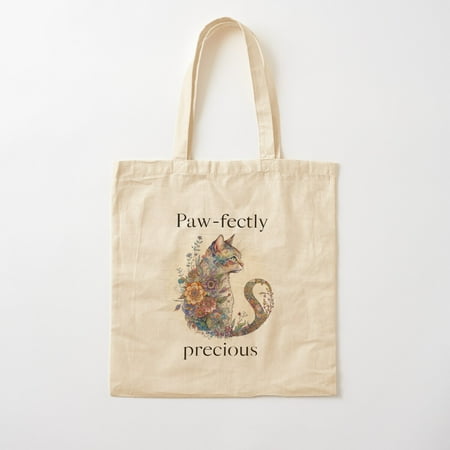 Cat Lover S Essential:  Pow-Fectly Precious - Stylish Floral Cat Art T- Shirt  Sweatshirt Cotton Tote Bag Canvas Tote Bag  Family Gift For Mother  Her