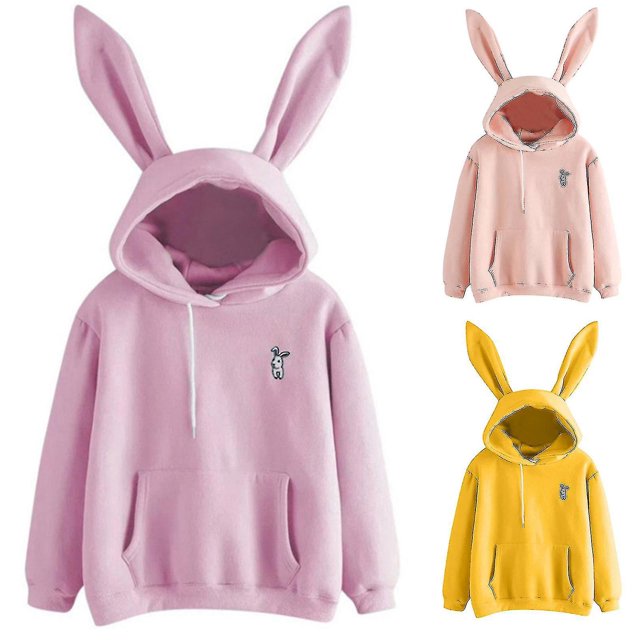 Women's Hoodie Girls Cute Rabbit Bunny Ears Top Long Sleeve Casual Hooded Sweatshirt WarmXL