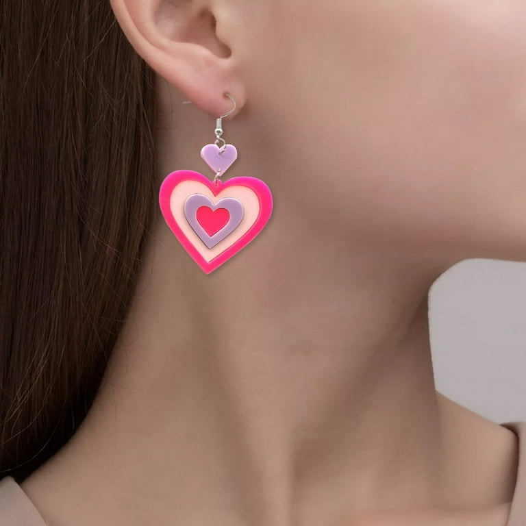 LBECLEY Simple Earrings Valentine's Day Love Letter Envelope Boots Cookies  Keyring Pink Heart Ear Studs Hoop Earrings Set for Women D