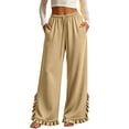 thumbnail image 3 of VBVC Women's Wide Leg Ruffle Hem Sweatpants , Drawstring Stretchy Trousers For Women , Ladies' Casual Lounge Pants with Pockets, S-2XL, 3 of 7