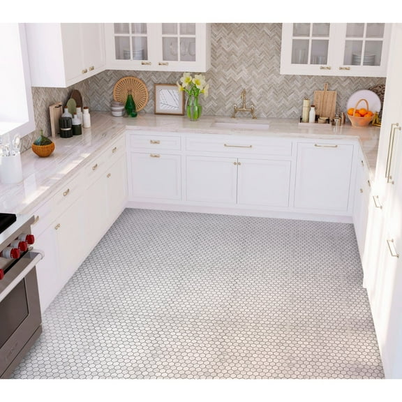 Apollo Tile   5 Pack White 11.2-in. x 11.7-in. Hexagon Matte Finished Marble Mosaic Tile (4.55 Sq ft/case)