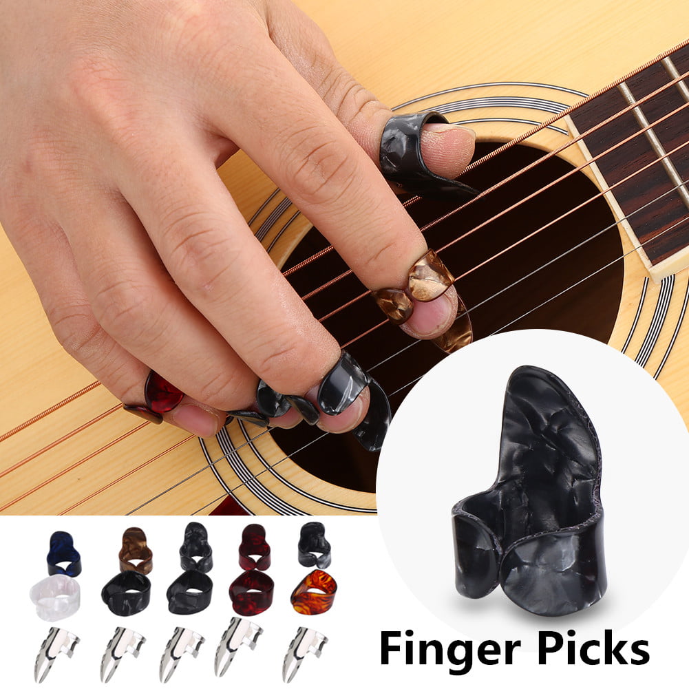 Finger Guitar Pick,4Pcs Plastic DIY Finger Picks Fingerpicks Thumbpicks Protector Accessory for Guitar Bass Ukulele Mandolin 