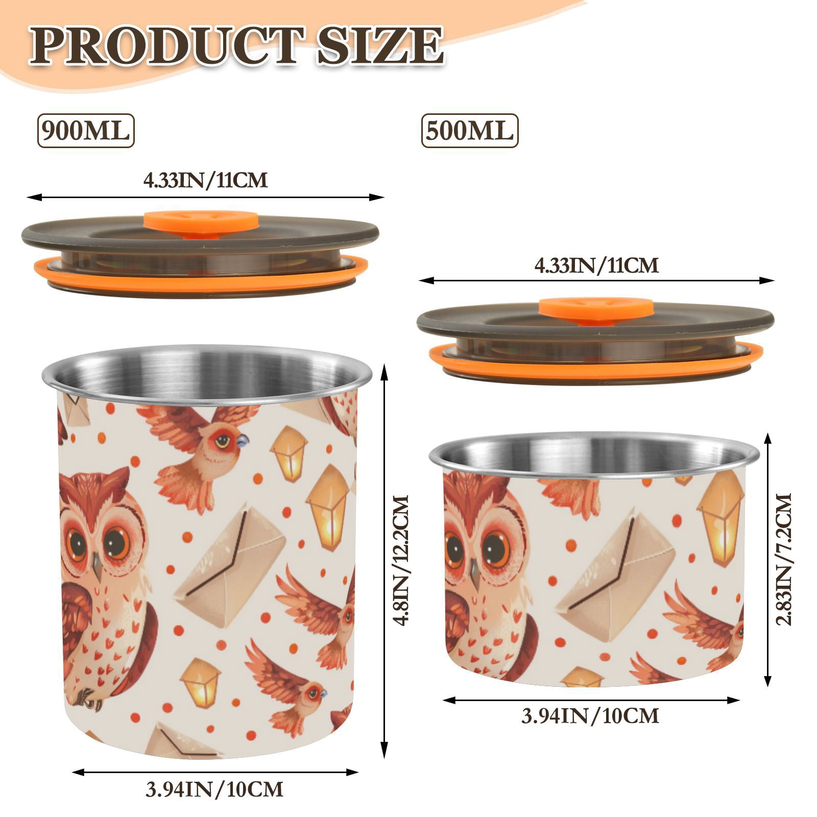 Owl Envelope Polka Dots Airtight Coffee Bean Canister 30oz Food Storage Containers with Lids For Gournd, Tea, Sugar, Flour, Rice, Cereal, Candy Cookie Jar