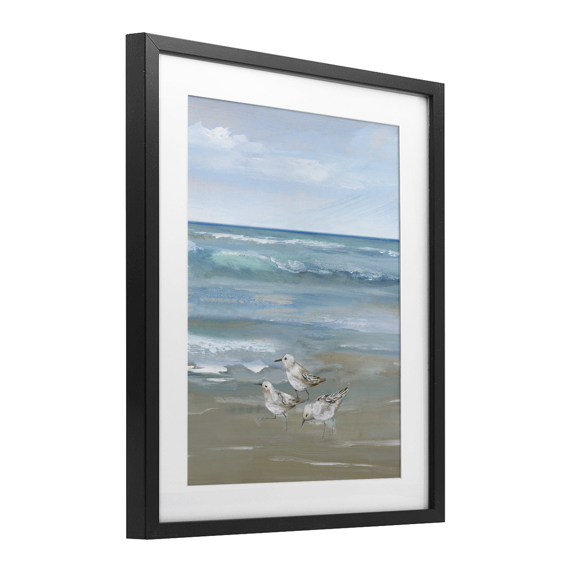 Stupell Industries Sanderlings on Gentle Waves Black Framed Print Under Glass, design by Nan