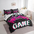 thumbnail image 4 of Feelyou Cartoon Game Console Bedding Comforter Set 7pcs, Pink Headphones King Bedding Sets, Chic Square Abstract Reversible Bed Sheets, Lightweight Room Decor, 4 of 9