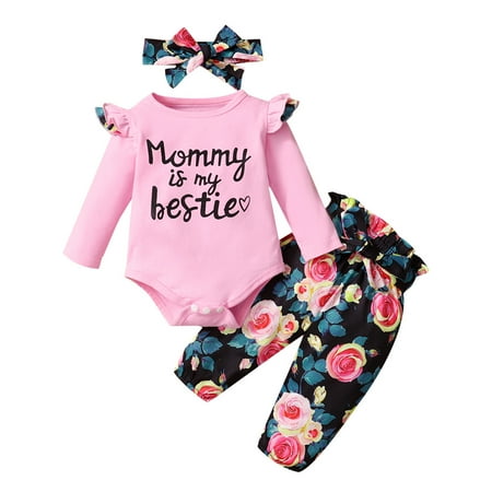 

Baby Boy Girl Clothes Letter Romper+Floral Pants+Headband Toddler Outfit