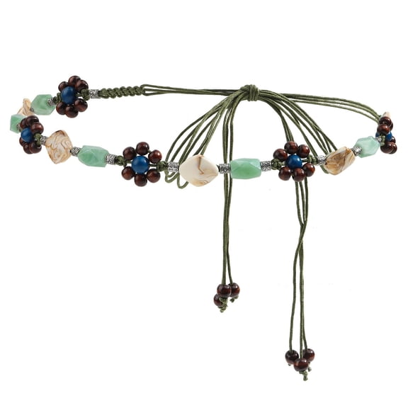 TELOLY Women'S Boho Belt Beaded Braided Vintage Medium Casual Summer Fabric Belt Braided Belt Fashion Round Green Small-Large Summer Belts for Women