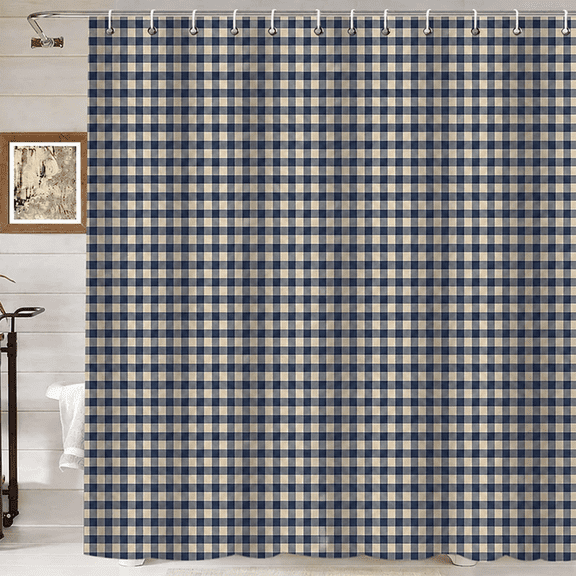 Blue Gingham Shower Curtain 72 x 72 Inch, Classic Plaid Checkered Bathroom Curtain, Farmhouse Style Fabric Shower Curtain, Waterproof Polyester Decorative Shower Curtain for Home Hotel Bathroom