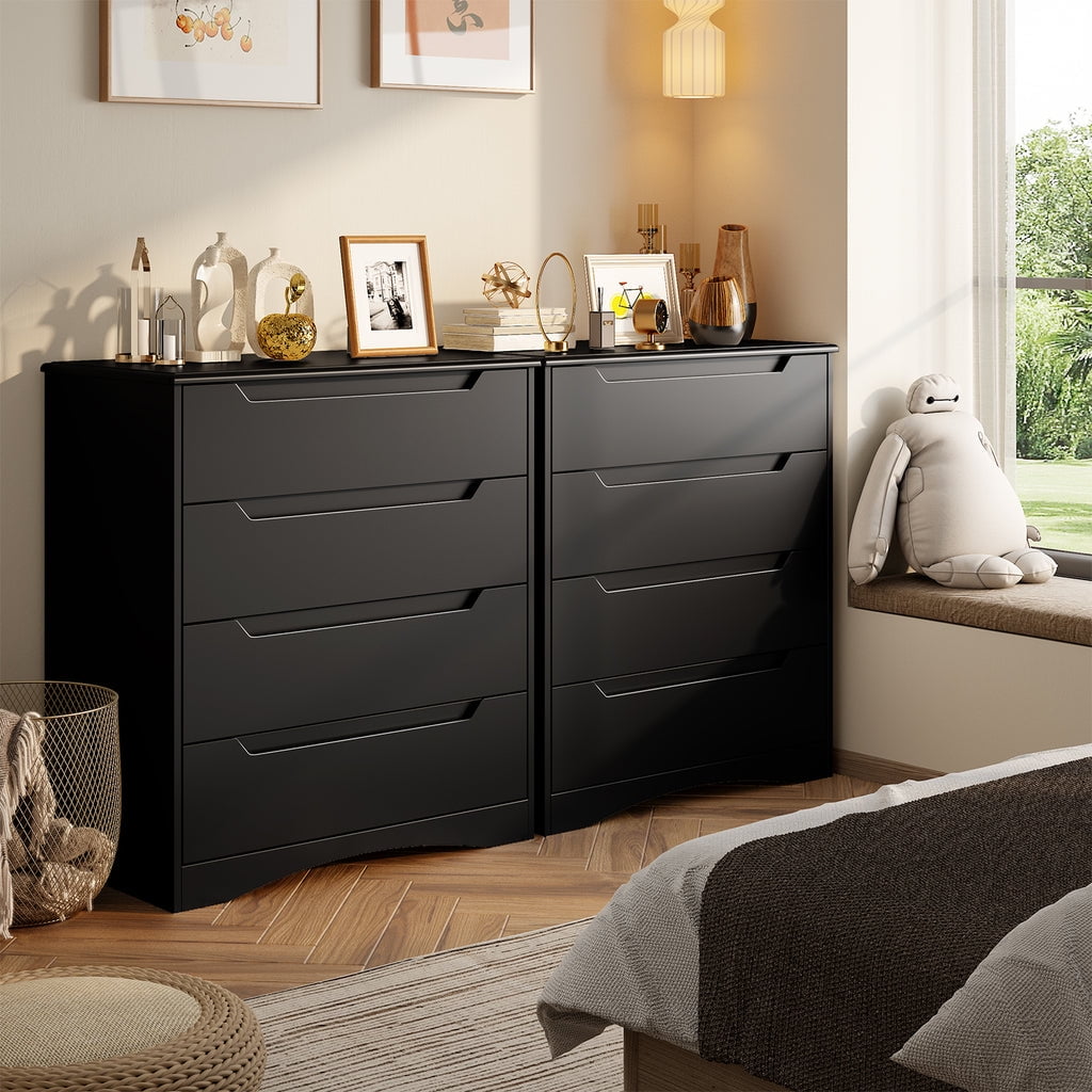 Aiho 4-Drawer Dresser for Bedroom, Wood Drawer Chest Storage Cabinet for Living Room, Hallway, Entryway, Home Office - Black