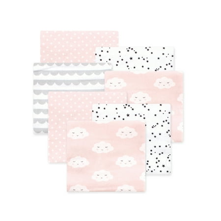 Little Treasure Hudson Baby Girls Cotton Poly Flannel Receiving Blankets 7-Pack, Pink Cloud, 30x30 inches