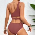 thumbnail image 4 of Swim Suits For Women Solid Color One Shoulder Elastic Bra And Panty Set Split Two Piece Tankinis Swimwears Bathing Suits,Red,M, 4 of 5