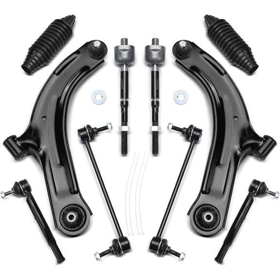 A-Premium 10Pcs Front Suspension Kit Lower Control Arm and Ball Joint Assembly Sway Bar Link Tie Rod End Rack Boot Kit Compatible with Nissan Cube 2009-2014, Versa 2007-2012