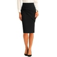 thumbnail image 1 of Falda lápiz de cintura alta con fruncidos para mujer INSPIRE CHIC, detalle de lazo, abertura trasera, midi, ajustada, XL, negra, 1 of 6