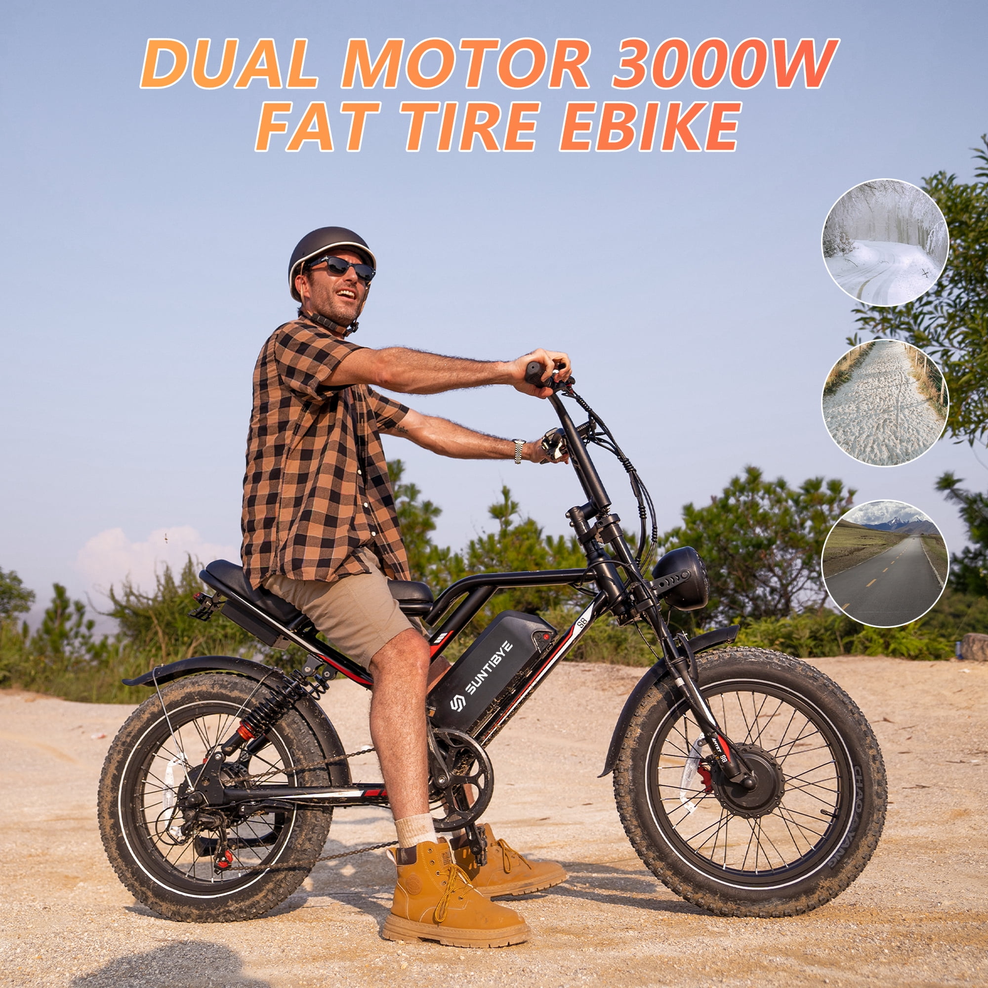 SUNTIBYE S8 2Pcs Electric Bike,Dual Motor Peak 3000W Ebike ,20"x4" Fat Tire Mountain Bike,7-Speed 48V 25AH UL2849
