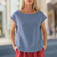 thumbnail image 2 of Linen T Shirts for Women Crew Neck Fashion Casual T Shirts Summer Loose Fit Tops for Travel Dating Commuting reasonable, 2 of 6