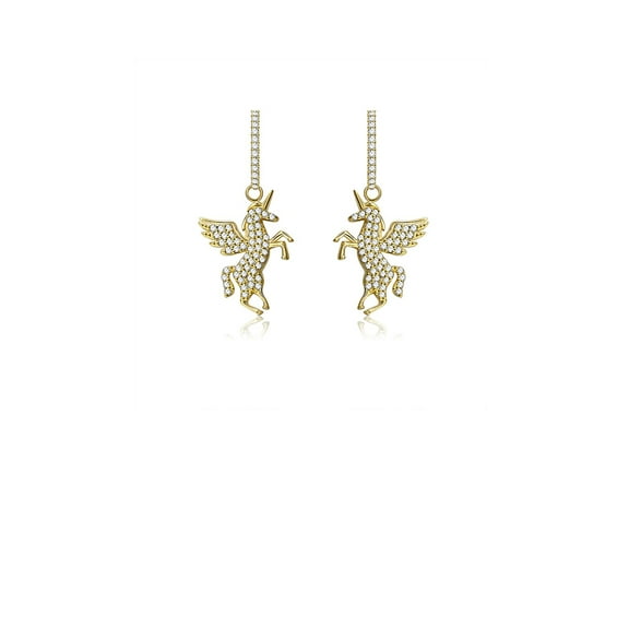 925 Sterling Silver Plated Gold Fashion Personality Unicorn Earrings with Cubic Zirconia