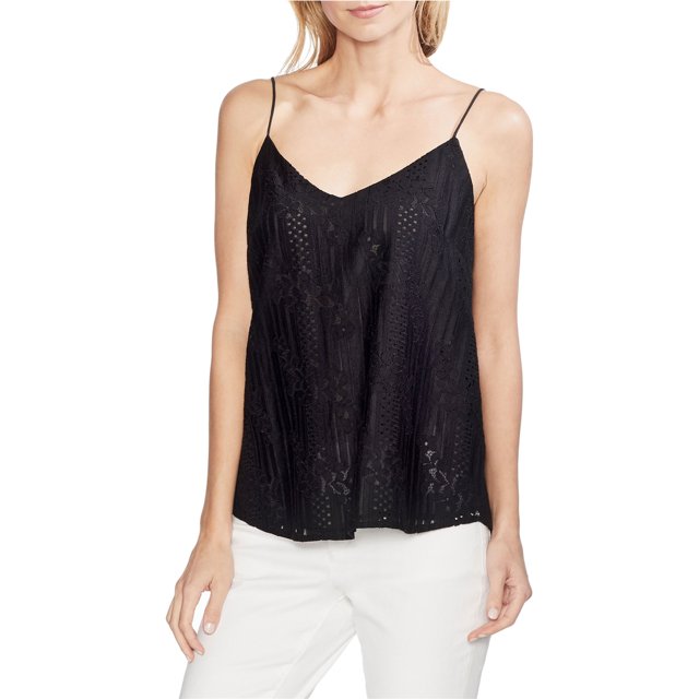 Camiseta sin mangas Vince Camuto con superposición de encaje para mujer color negro grande
