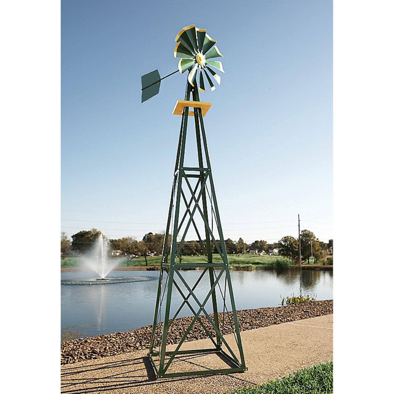 Decorative Green and Yellow Powder Coated Metal Backyard Windmill