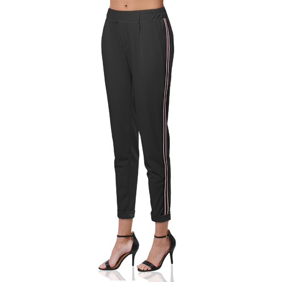 FashionOutfit Women's Solid with Striped Elastic Trim Side Detail High Waist Pant