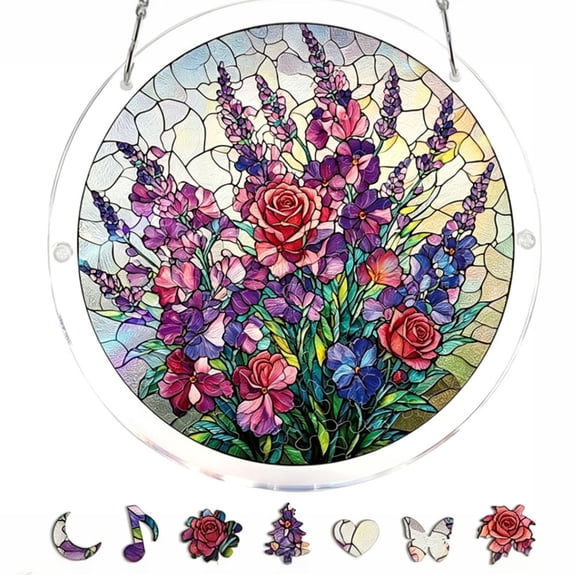 Acrylic Jigsaw Puzzle Suncatcher, Acrylic Puzzle Suncatcher, Acrylic Jigsaw Puzzle, 83 Pieces Sun Catcher Stained Glass for Home Decor (E)