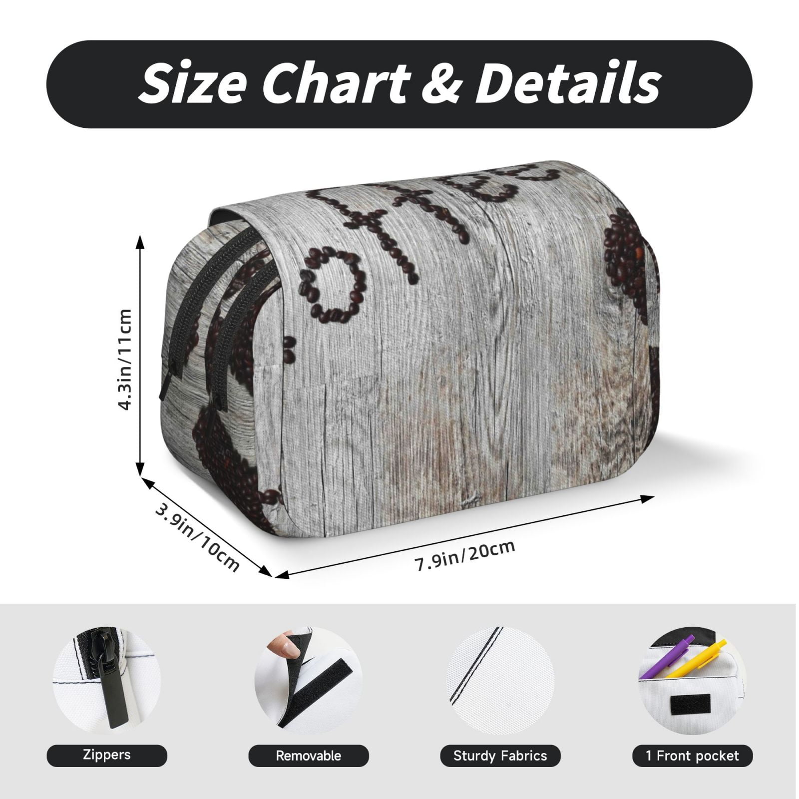 Rateoe Coffee Beans On Board Pattern Double Clamshell Pen Case, Storage Organizer with Two Zipper Compartments– Holds Up to 50 Pencils & Pens