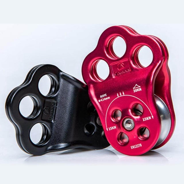 VONKY 30KN Triple Attachment Climbing Hitch Pulley Fixed Side for 13mm Rope Red