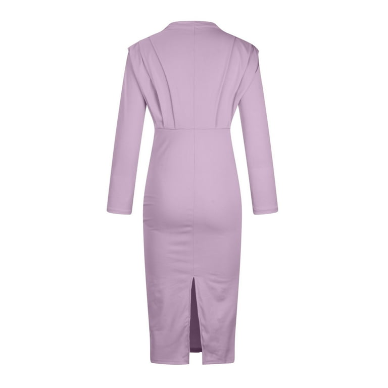 lilac bodycon dress long sleeve Globus Women Lavender Full Sleeves Collared Neck Ribbed Bodycon Side Slit Maxi Dress