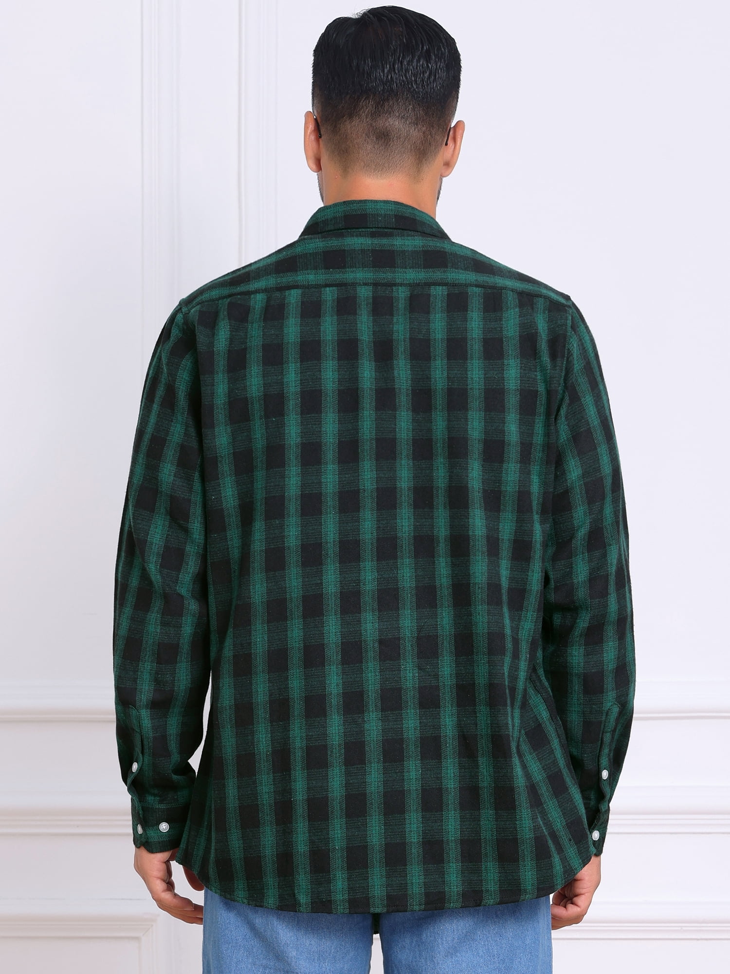 DARING DIVA Men's Contrast Color Slim Fit Long Sleeved Button Down Shirts L Black Green