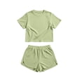 thumbnail image 3 of jobturf Casual Two Piece Sets for Women Short Sleeve Crop Top and High Waist Split Hem Shorts Set Summer Tracksuit Matching Outfits S-XL, 3 of 5
