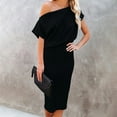 thumbnail image 5 of Women Off Shoulder Bodycon Dress Short Sleeve Party Club Dress Wedding Evening High Waist Mini Dress, 5 of 6