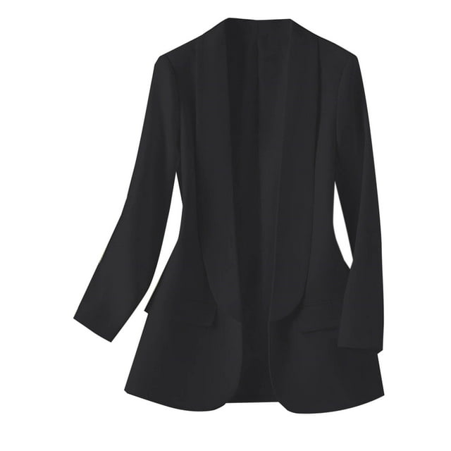 Swstbby Soldes d'Automne! Vestes d'Automne pour Femmes, Mode Féminine Couleur Unie Poches Manches Longues Col Rabattu Veste Blazer Noir L