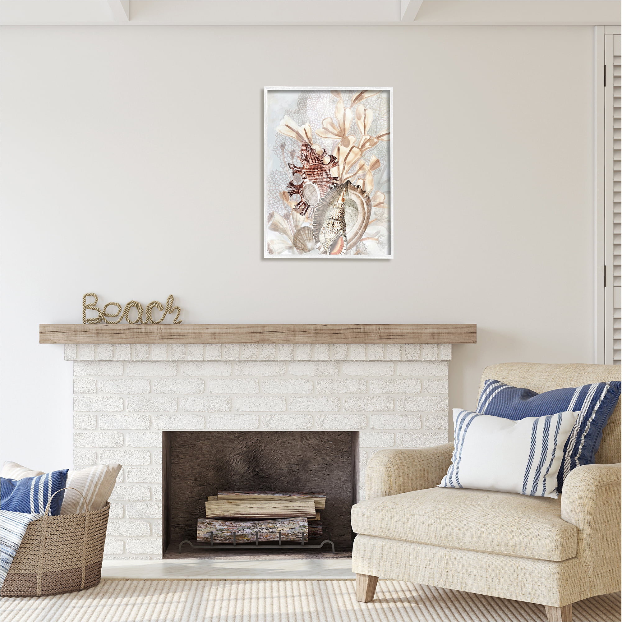 Stupell Industries Beige Mixed Seashells Animals & Insects Painting White Framed Art Print Wall Art, 24 x 30