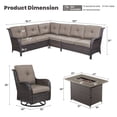 thumbnail image 4 of POCASSY Patio Furniture Set with Firepit Table, Brown Wicker Outdoor Conversation Set with Patio Sectional Sofa Patio Swivel Chairs and Rectangular Propane Firepit for Deck Porch Garden - Gray, 4 of 17